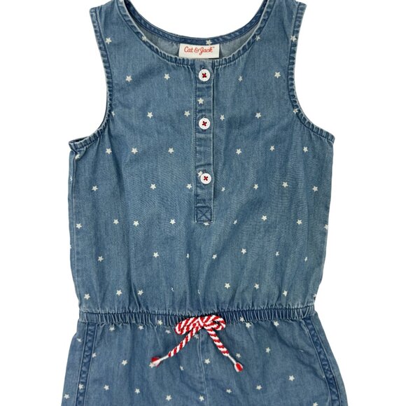Cat & Jack Girls 4T Blue Romper With Stars 100% Cotton Sleeveless 4 july Style - Picture 10 of 11